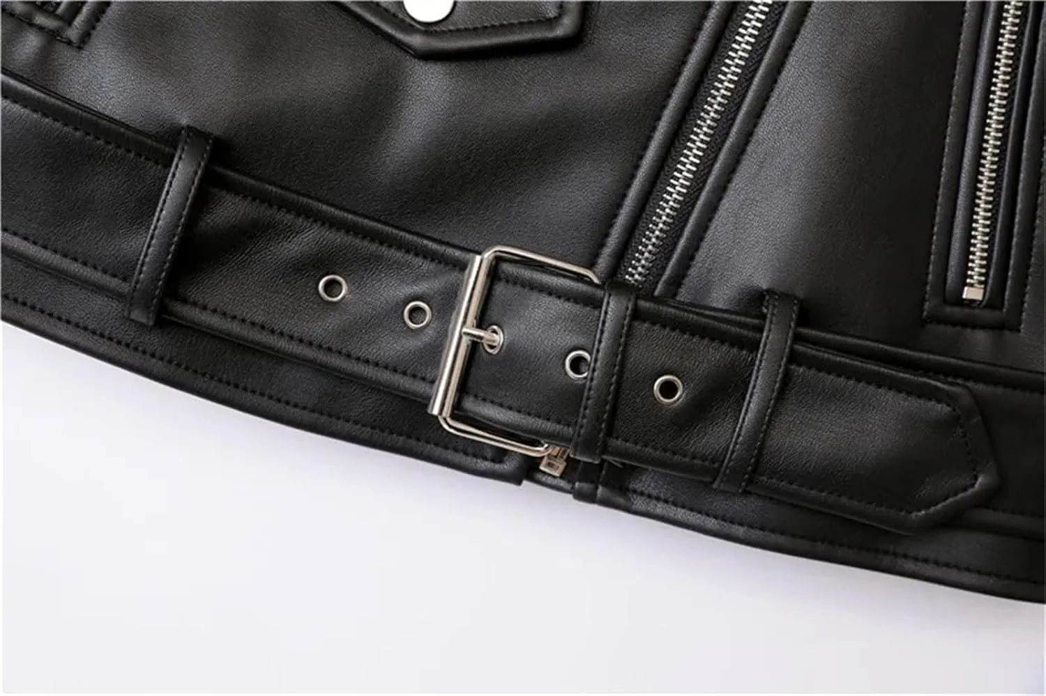 Women Faux Leather Casual Jacket Solid Color Zipper Cropped Coat Bomber Biker Moto Jackets Outwear