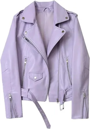 Women Faux Leather Casual Jacket Solid Color Zipper Cropped Coat Bomber Biker Moto Jackets Outwear