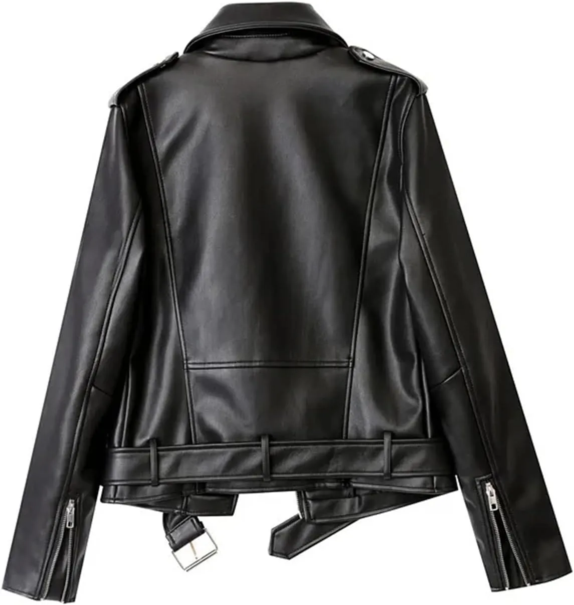 Women Faux Leather Casual Jacket Solid Color Zipper Cropped Coat Bomber Biker Moto Jackets Outwear