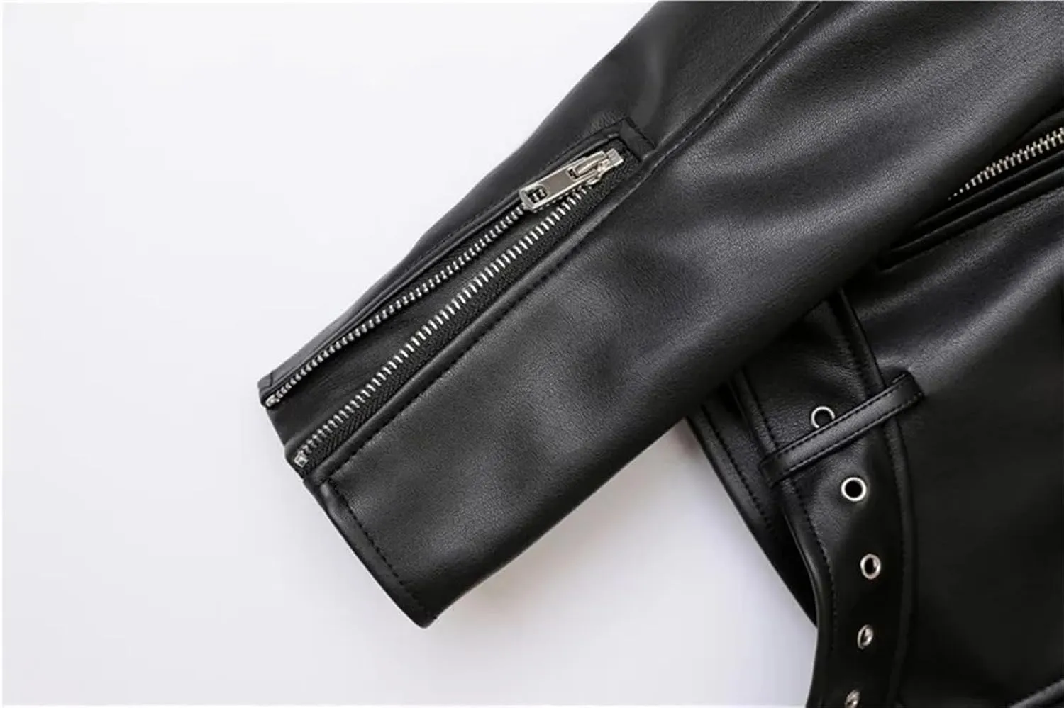 Women Faux Leather Casual Jacket Solid Color Zipper Cropped Coat Bomber Biker Moto Jackets Outwear
