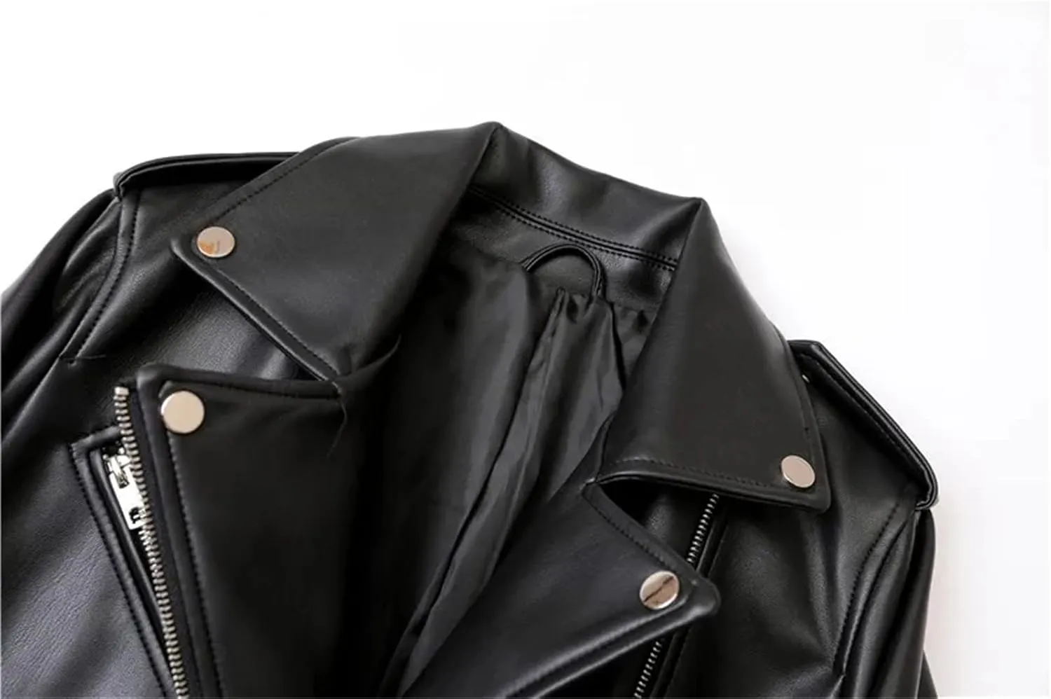 Women Faux Leather Casual Jacket Solid Color Zipper Cropped Coat Bomber Biker Moto Jackets Outwear