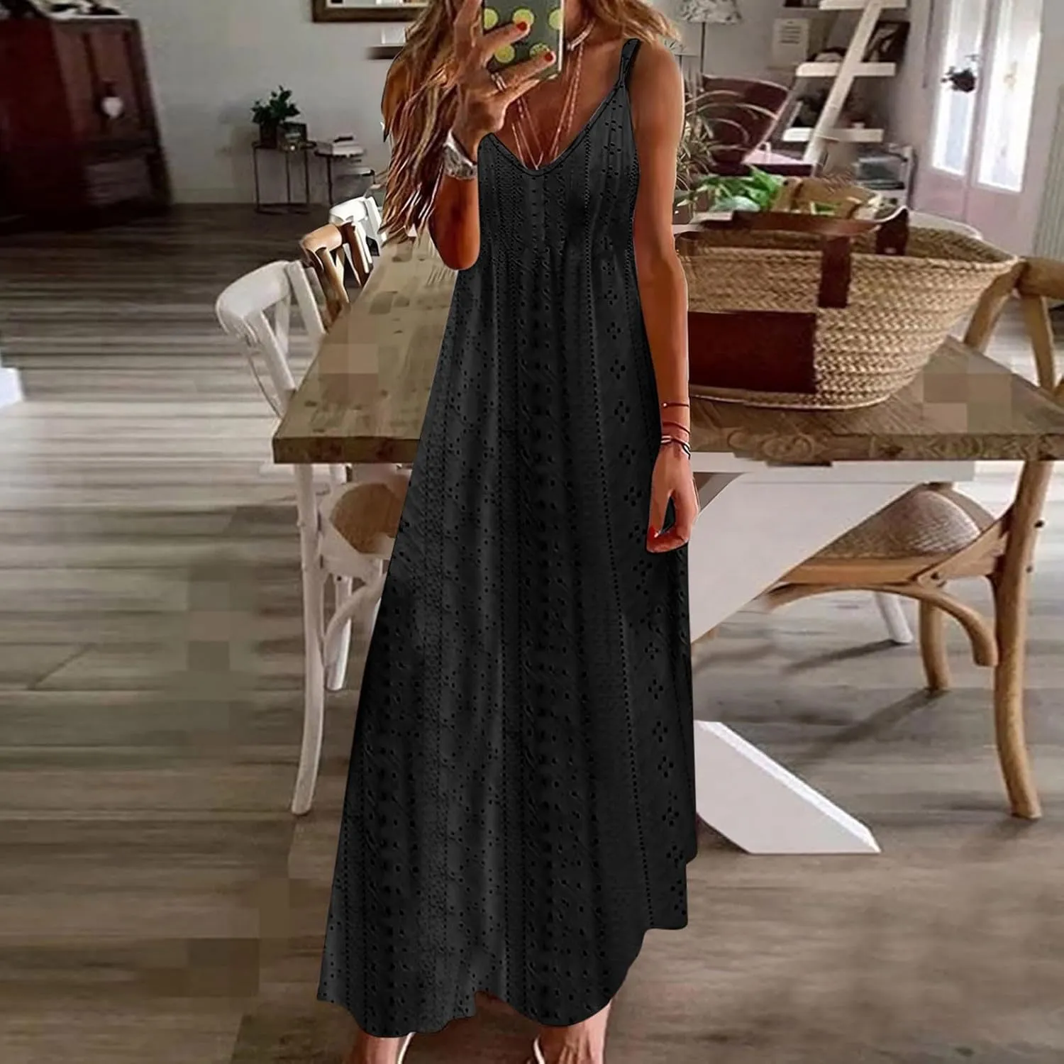 Women Floral Spaghetti Strap Sundress Casual Summer Long Maxi Dress Vneck Sexy Boho Dresses Trendy Beach Clothes 2025