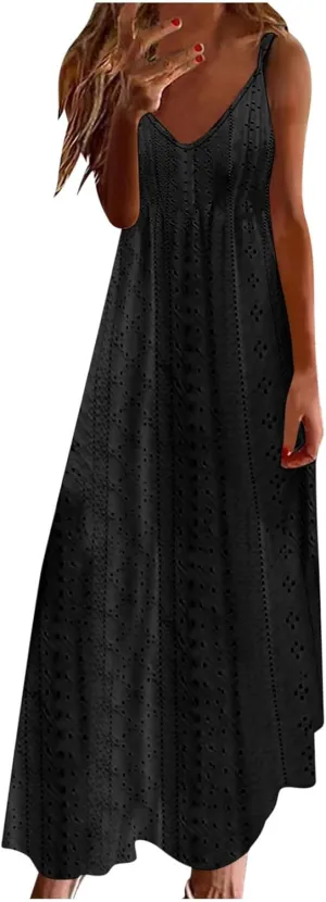 Women Floral Spaghetti Strap Sundress Casual Summer Long Maxi Dress Vneck Sexy Boho Dresses Trendy Beach Clothes 2025