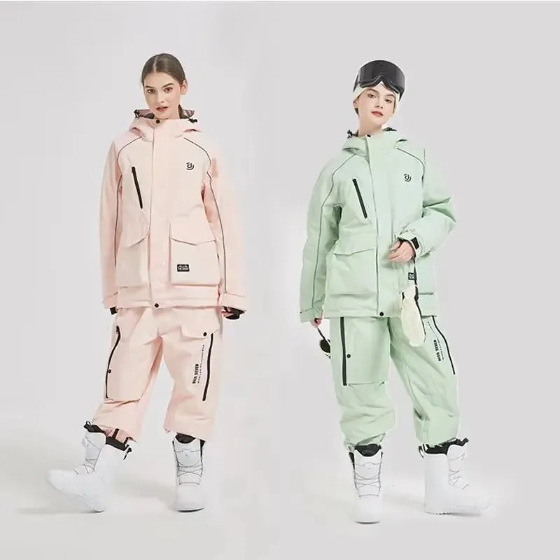 Women Insulated Snowboarding Jacket & Pants Set Hiking Snow Suits
