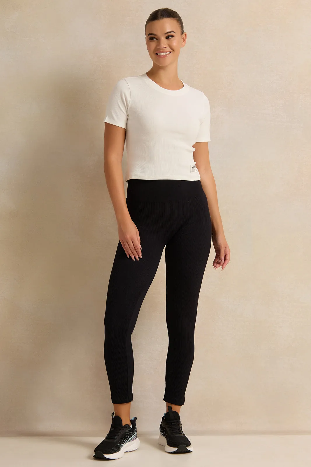 Women Ivory Basic Active T-Shirt