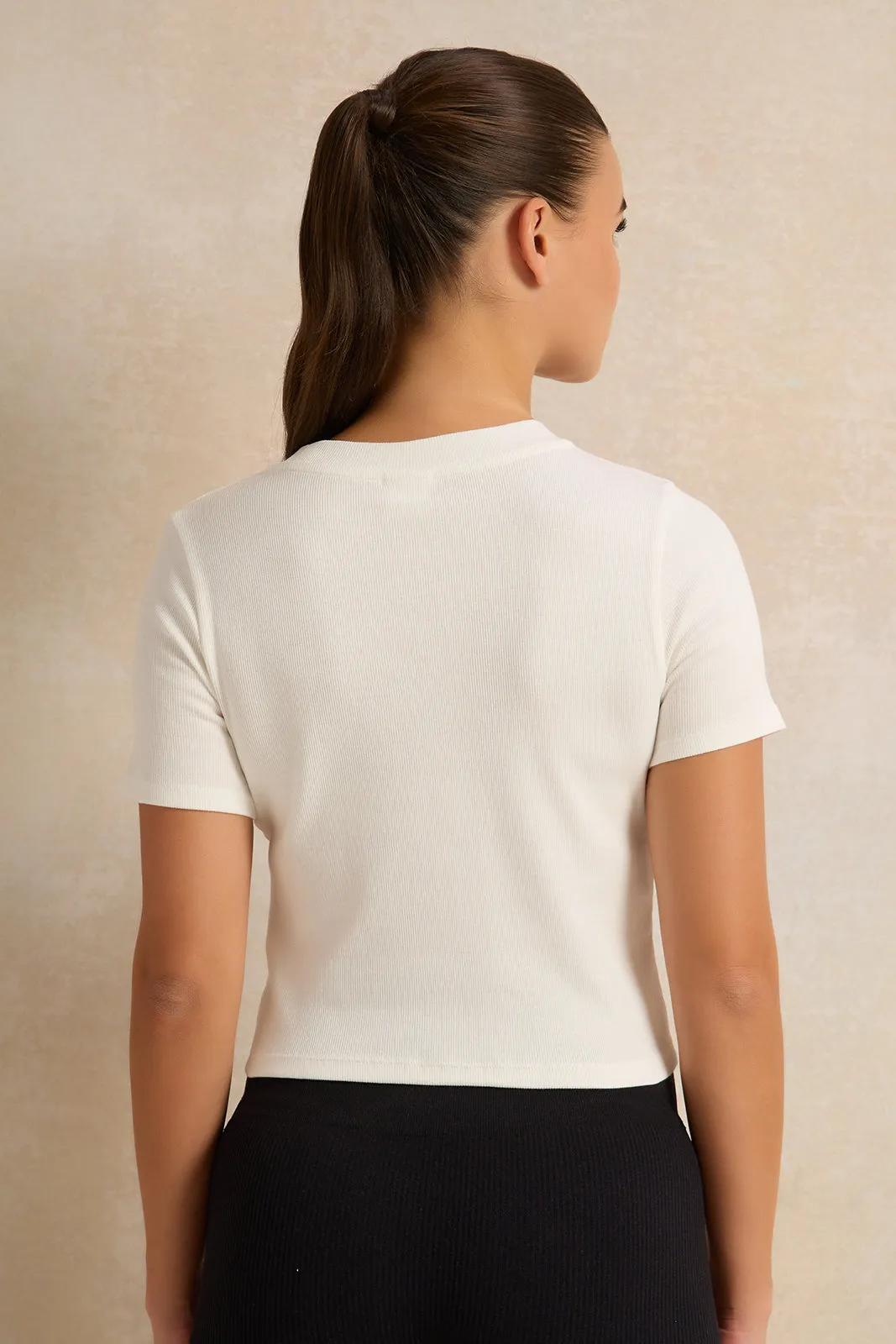 Women Ivory Basic Active T-Shirt