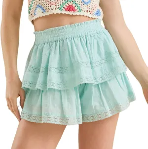 Women Layered Lace Shorts Floral Print Elastic Waist Ruffle Tiered Short Y2k Flowy Skort Beach Going Out