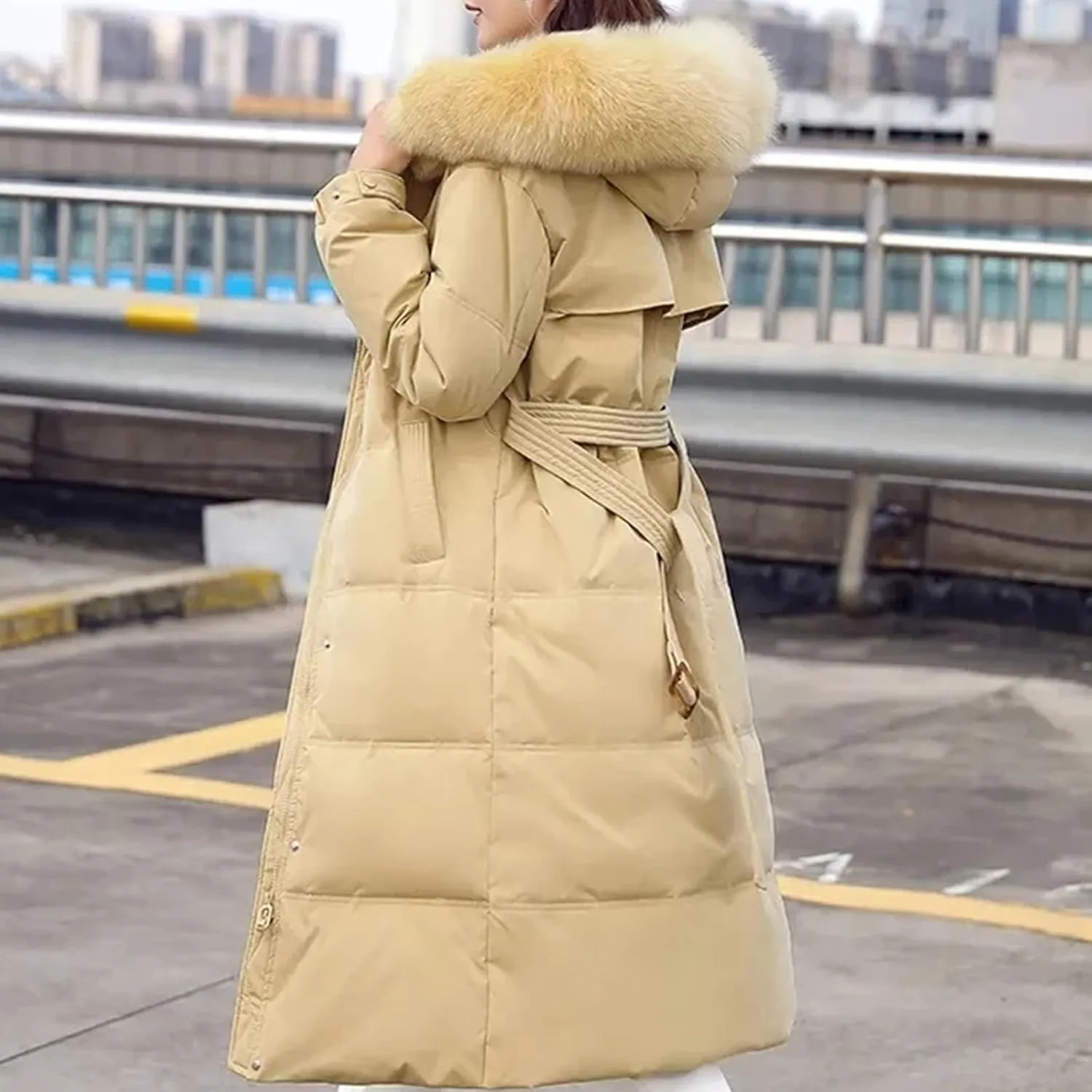 Women Long Down Cotton Parkas Coat Female Winter Loose Fur Collar Hooded Warm Thick Parkas Puffer Padded Overcoat