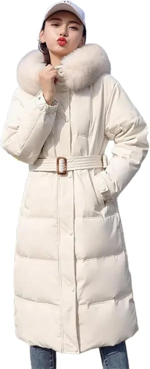 Women Long Down Cotton Parkas Coat Female Winter Loose Fur Collar Hooded Warm Thick Parkas Puffer Padded Overcoat
