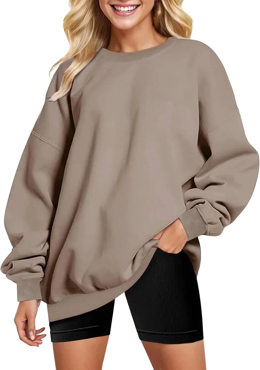 Women Oversized Sweatshirts Crewneck Fleece Hoodies Long Sleeve Pullover Top Fall Fashion Teen Girls Preppy Clothes