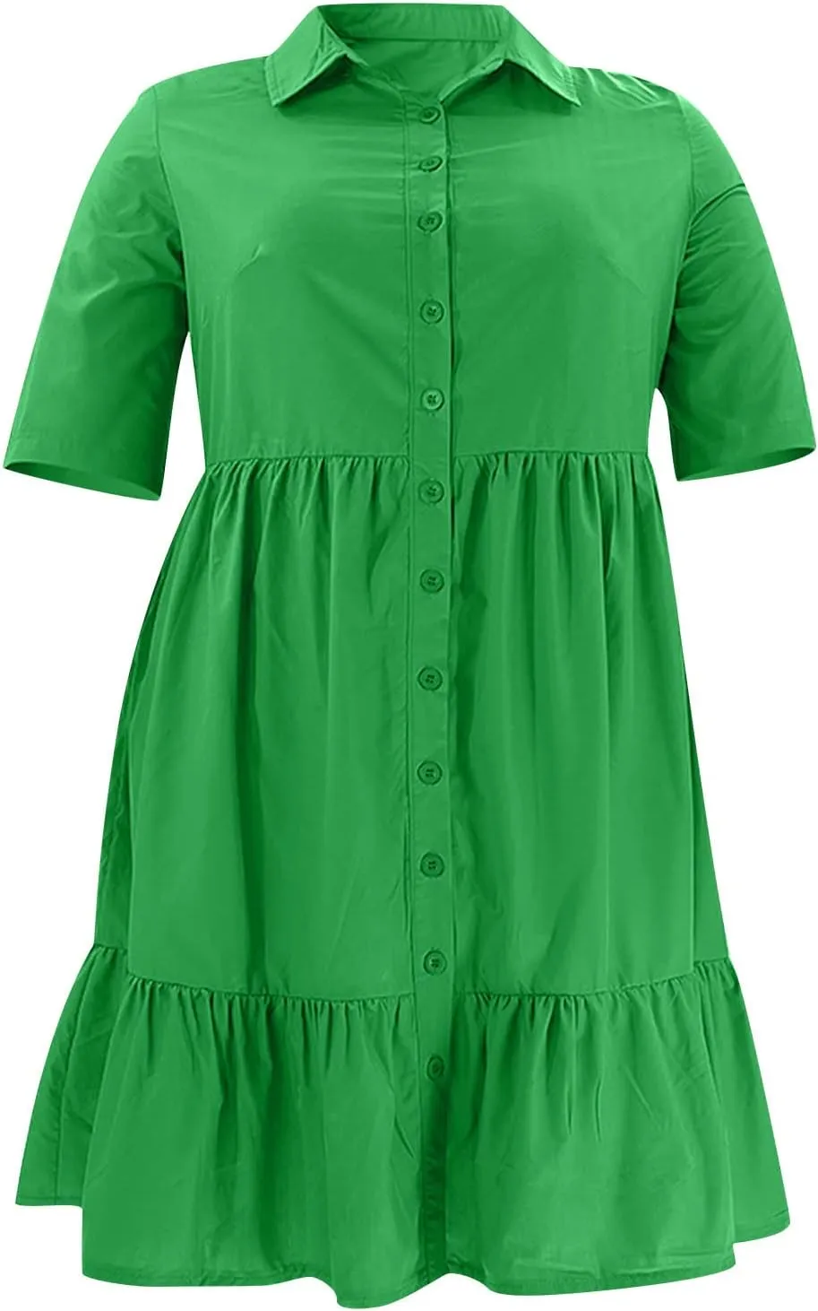 Women Plus Size Summer Dresses Fashion Single Breasted Lapels Short Sleeve Sundress Casual A Line Dresses
