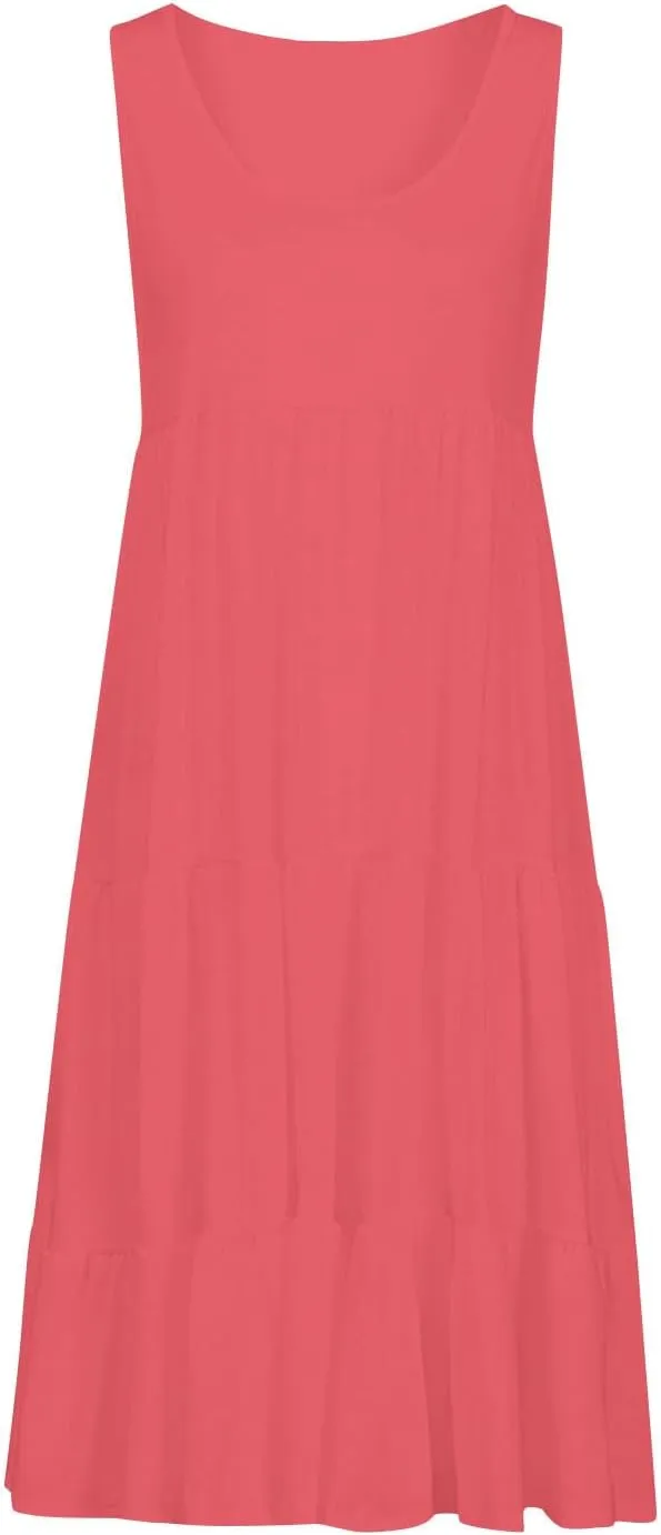 Women Plus Size Summer Dresses Loose Fit Crew Neck Sleeveless Sundress Cute Peplum Tired Beach Vacation Midi Dress