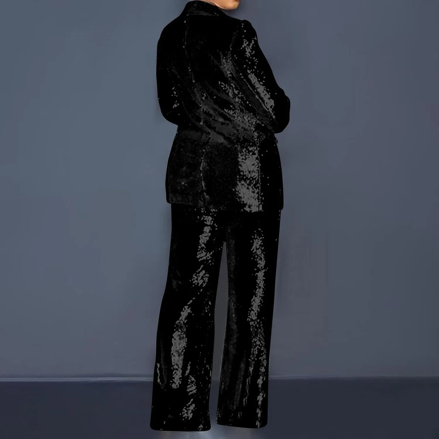 Women Sequin Blazer Sets Formal Prom Glitter Pants Suits Sparkly Jackets Wedding Evening Party 2 Piece Outfits