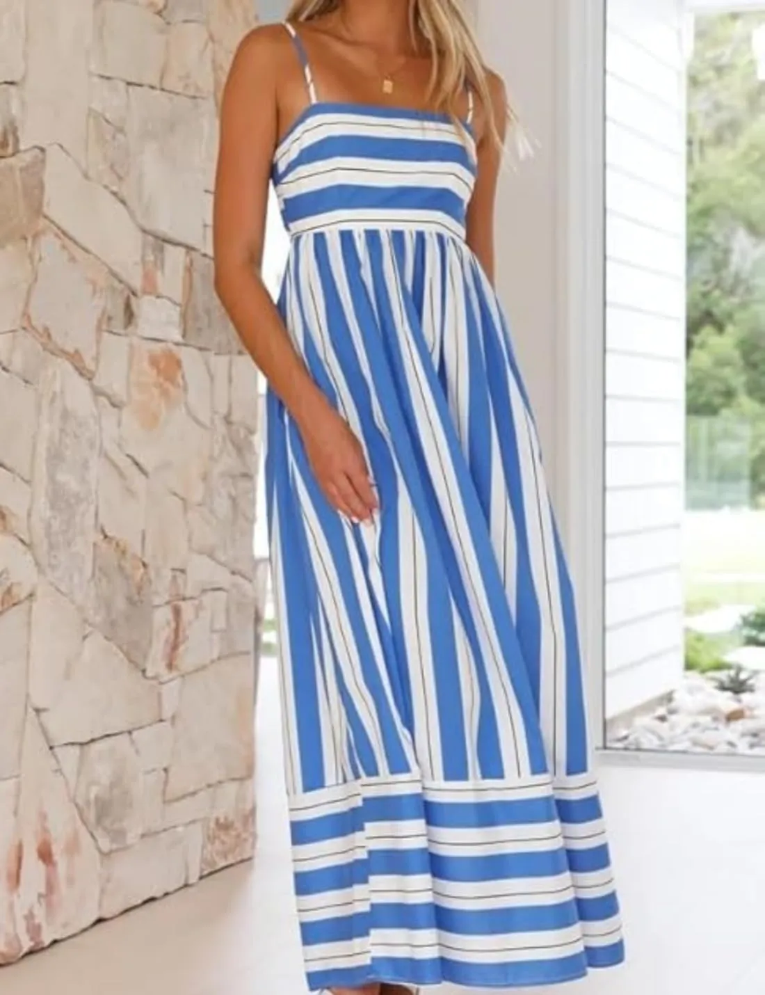 Women Striped Sleeveless Maxi Dress Boho Colorful Spaghetti Strap Dress Summer 2025 Flowy Casual Long Maxi Sundress 