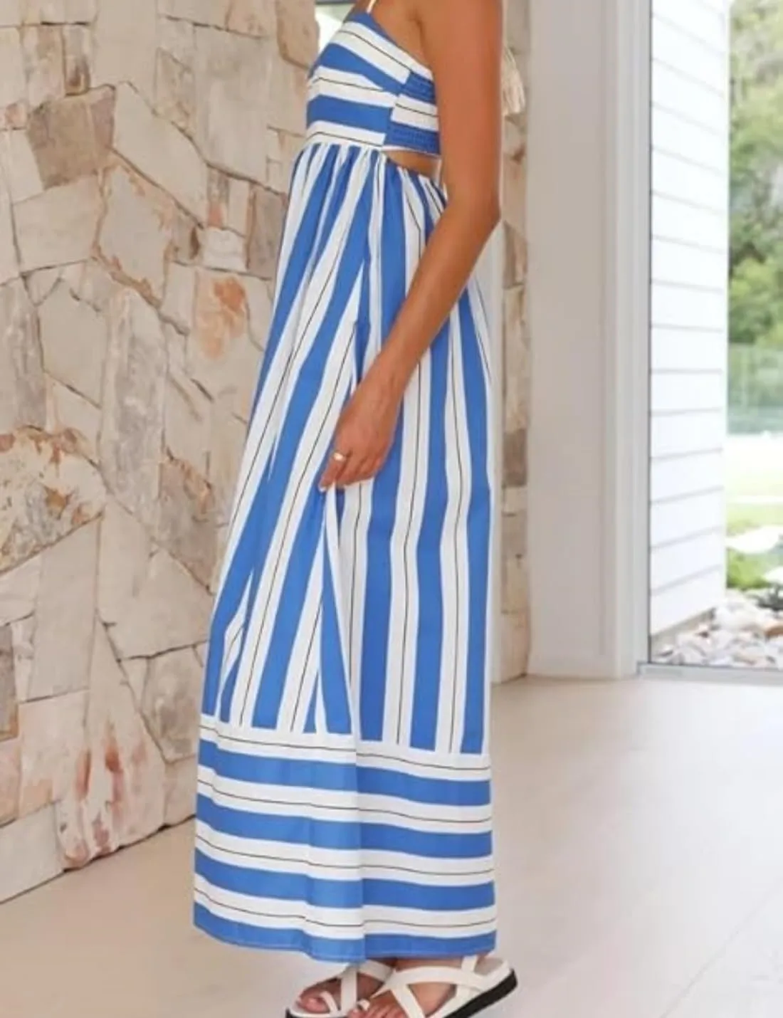 Women Striped Sleeveless Maxi Dress Boho Colorful Spaghetti Strap Dress Summer 2025 Flowy Casual Long Maxi Sundress 