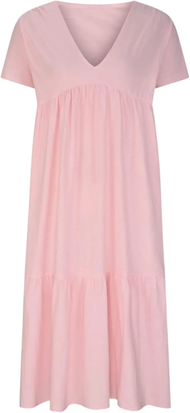 Women Summer Casual Dresses Short Sleeve V Neck Midi Tshirts Dress Flowy Tiered Beach Vacation Sundress 2024 Outfits