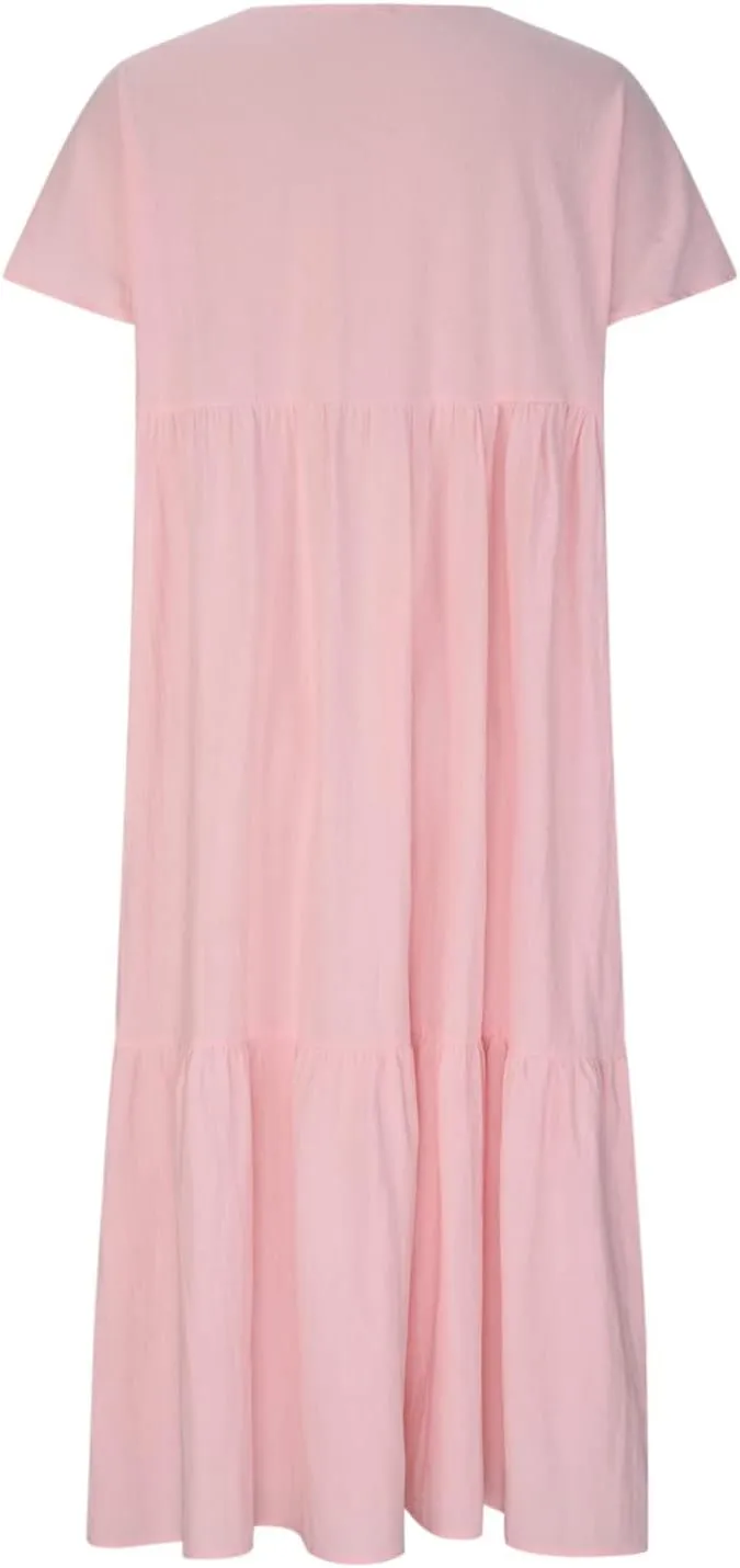 Women Summer Casual Dresses Short Sleeve V Neck Midi Tshirts Dress Flowy Tiered Beach Vacation Sundress 2024 Outfits