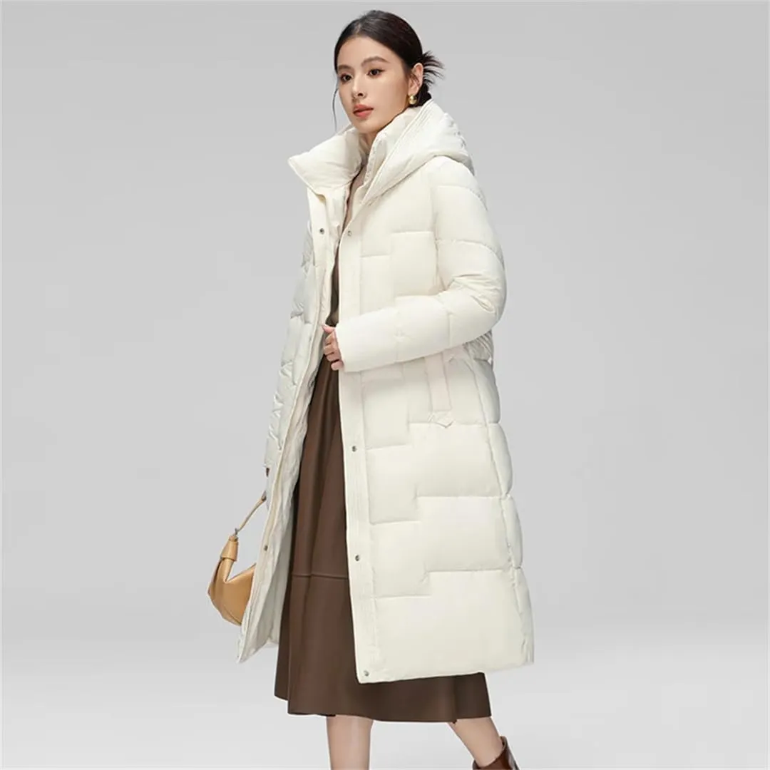 Women Windproof Down Coats Medium Long Styles Cotton Padded Jacket White Duck Down Puffer Hoodies Jackets