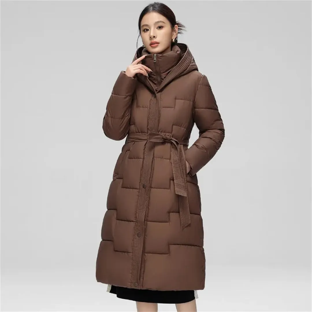Women Windproof Down Coats Medium Long Styles Cotton Padded Jacket White Duck Down Puffer Hoodies Jackets