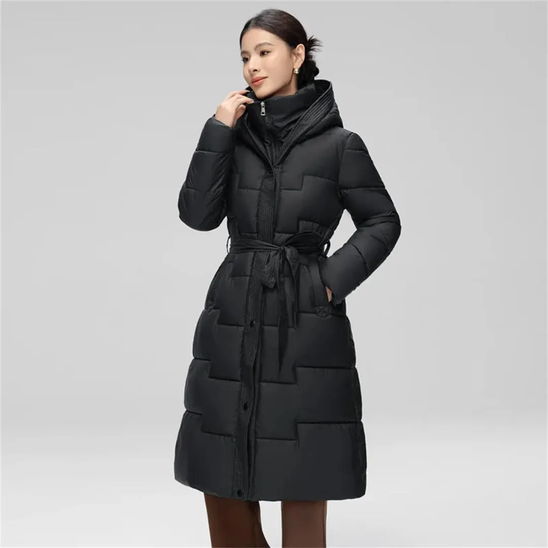 Women Windproof Down Coats Medium Long Styles Cotton Padded Jacket White Duck Down Puffer Hoodies Jackets
