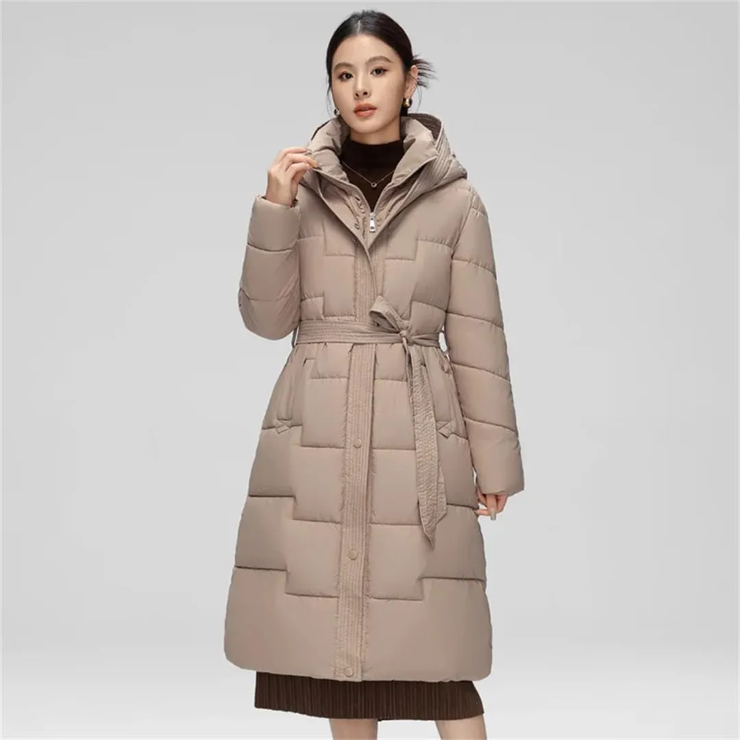 Women Windproof Down Coats Medium Long Styles Cotton Padded Jacket White Duck Down Puffer Hoodies Jackets