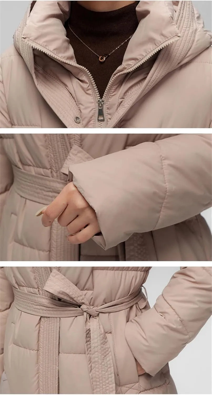Women Windproof Down Coats Medium Long Styles Cotton Padded Jacket White Duck Down Puffer Hoodies Jackets