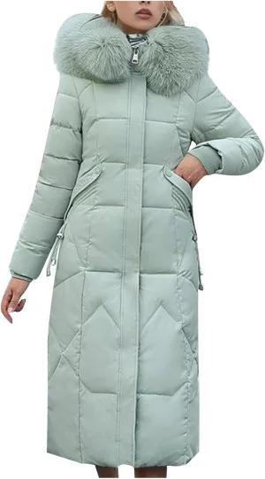 Women Winter Down Puffer Coat Warm Thicken Hooded Long Outwear Down Jacket With Pockets Plus Size Outerwear Jackets