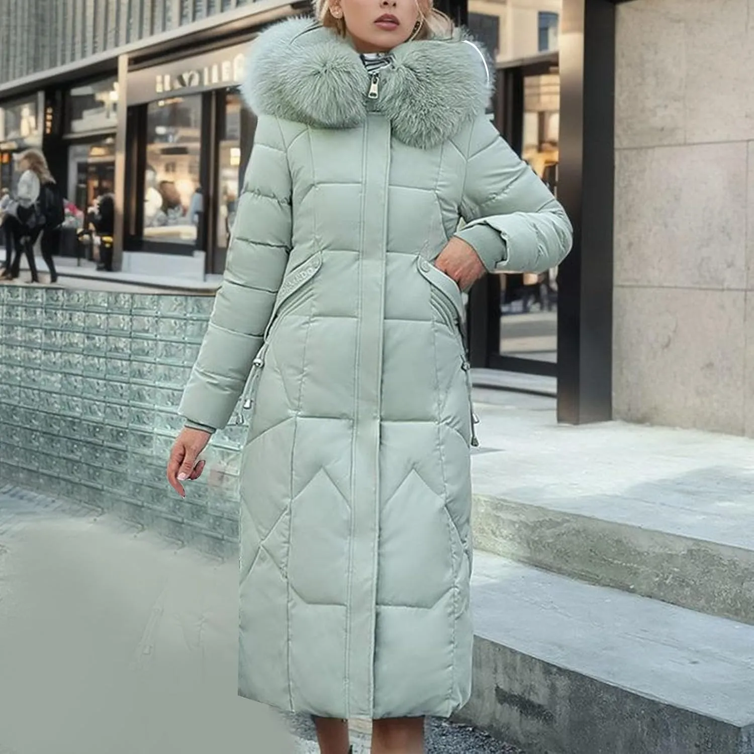 Women Winter Down Puffer Coat Warm Thicken Hooded Long Outwear Down Jacket With Pockets Plus Size Outerwear Jackets