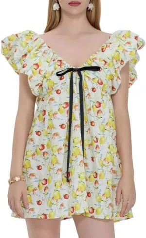 Women Y2k Floral Babydoll Mini Dress Ruffle Backless Bow Tie Short Dress Flowy Boho Beach Vacation Sundress