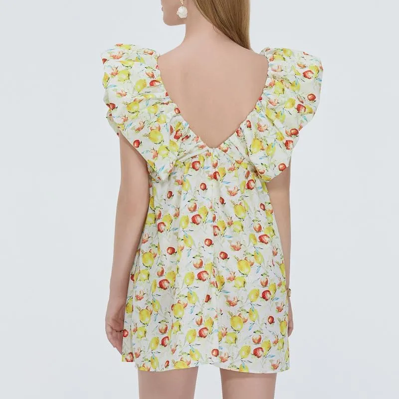 Women Y2k Floral Babydoll Mini Dress Ruffle Backless Bow Tie Short Dress Flowy Boho Beach Vacation Sundress