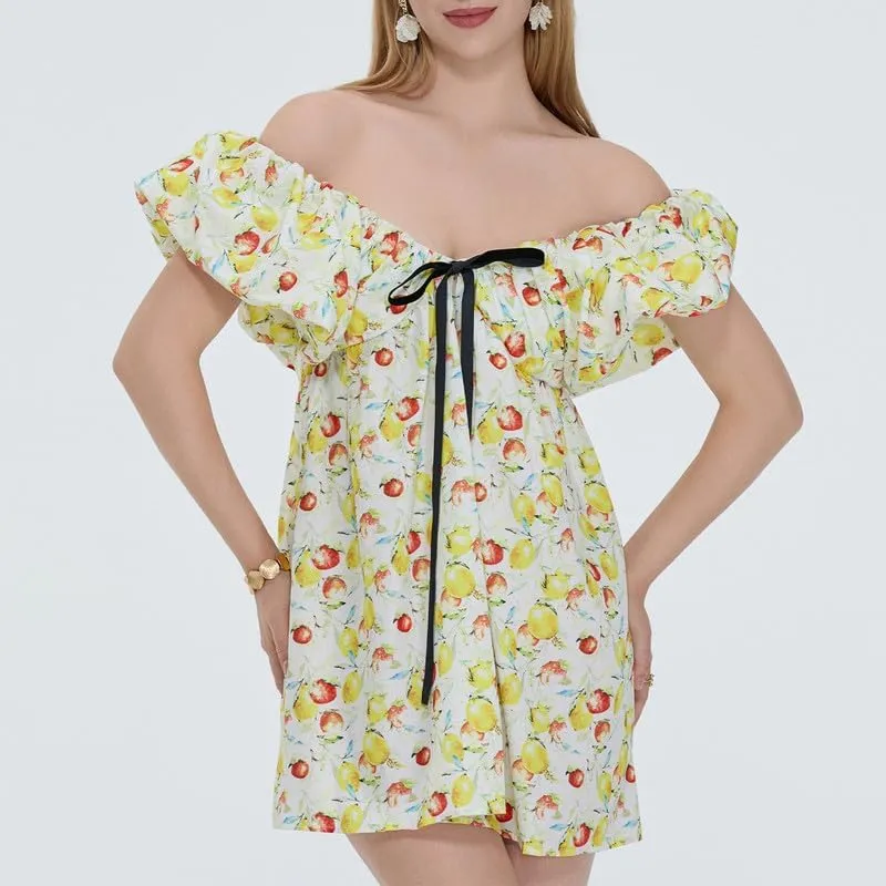 Women Y2k Floral Babydoll Mini Dress Ruffle Backless Bow Tie Short Dress Flowy Boho Beach Vacation Sundress