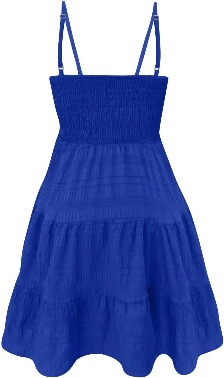 Womens 2024 Summer Flowy Maxi Dress Casual Sleeveless Spaghetti Strap Ruffle A Line Swing Mini Beach Vacation Sundress