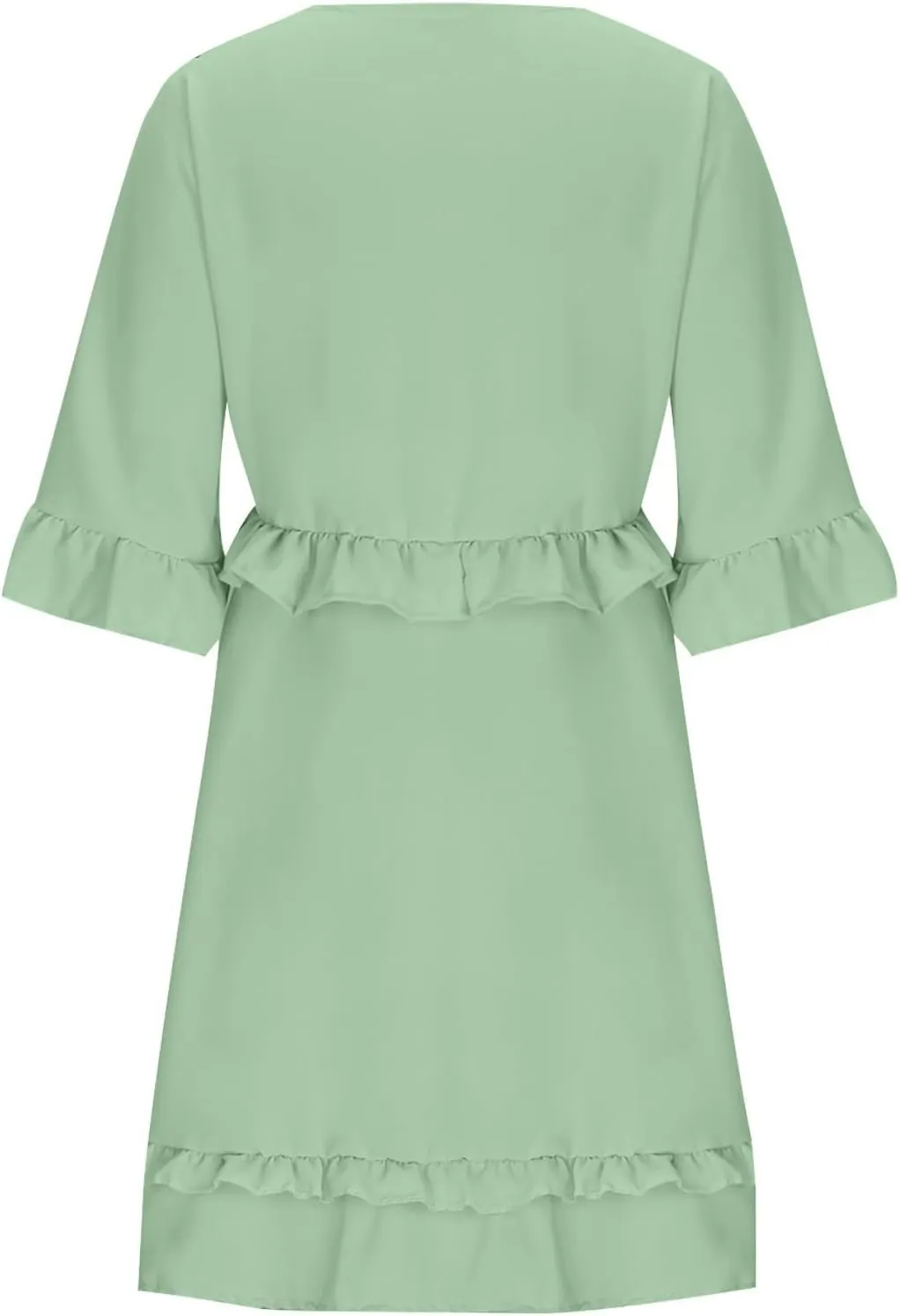 Womens 2024 Summer V-Neck Ruffle Loose Short Sleeve Mini Dress A Line Swing Mini Beach Vacation Sundress