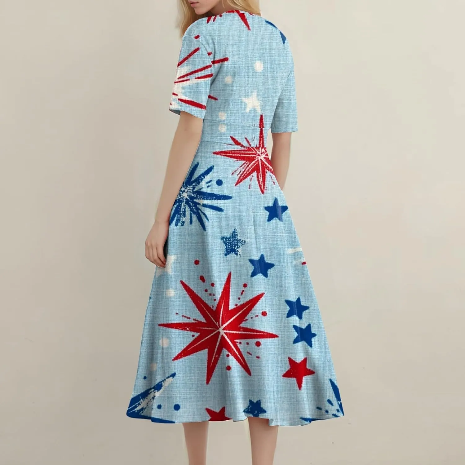 Womens American Flag Dress 4th of July Patriotic Dresses USA Stars Stripes Dresses Sexy V Neck Summer Sundress