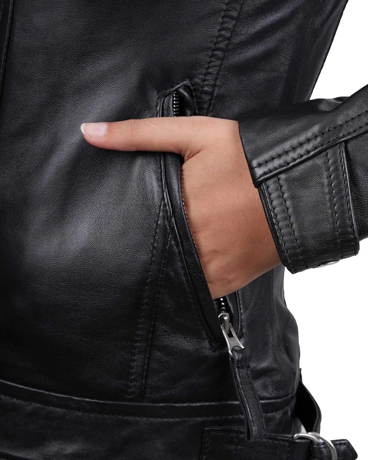 Womens Cafe Racer Trending Fashion Motorcycle Real Lambskin Leather Jacket - Ladies Casual Biker Jacket