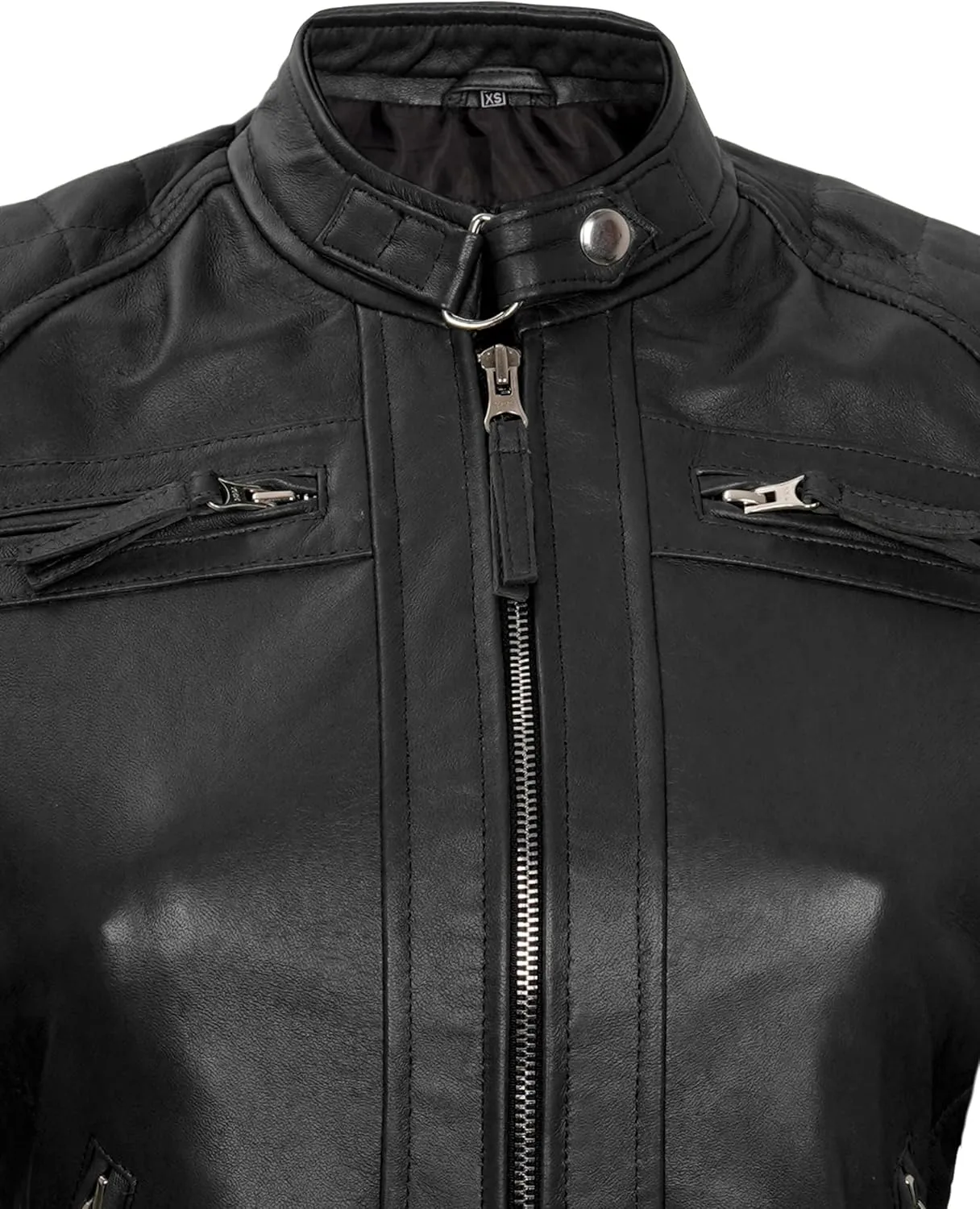 Womens Cafe Racer Trending Fashion Motorcycle Real Lambskin Leather Jacket - Ladies Casual Biker Jacket