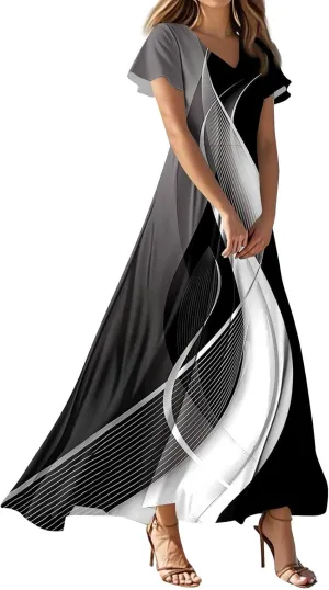 Women's Casual A-Line Dresses 2025 V Neck Short Sleeve Dress Empire Waist Boho Summer Sundress