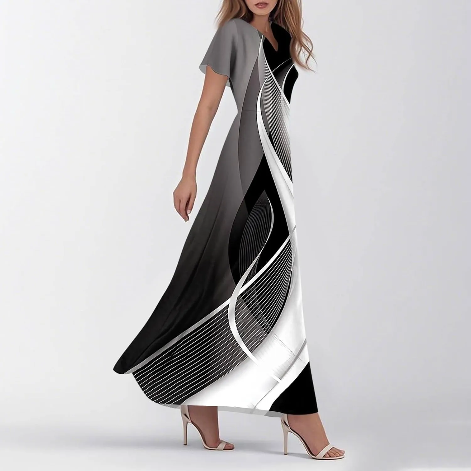 Women's Casual A-Line Dresses 2025 V Neck Short Sleeve Dress Empire Waist Boho Summer Sundress