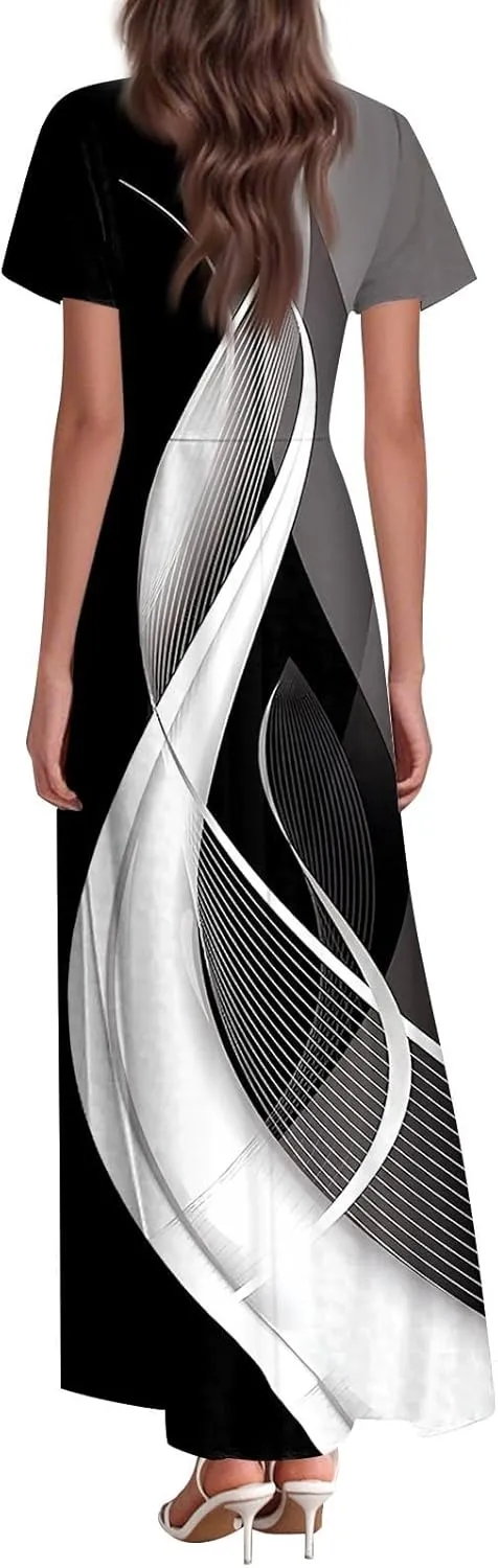 Women's Casual A-Line Dresses 2025 V Neck Short Sleeve Dress Empire Waist Boho Summer Sundress