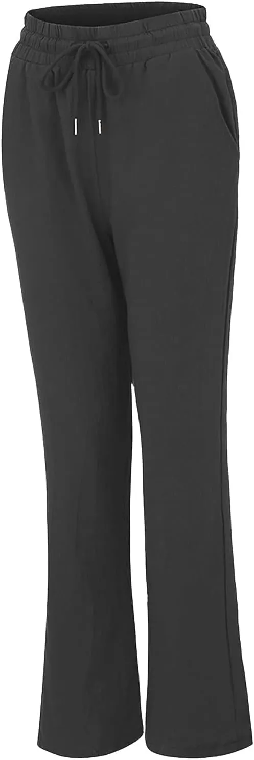 Women's Casual Cotton Linen Pants Summer Relax Fit Elastic Waist Straight Leg Slacks Comfy Solid Lounge Long Trousers