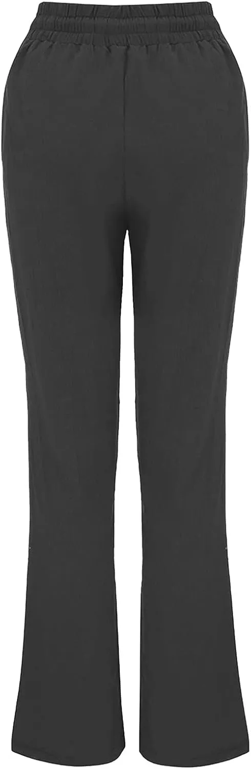 Women's Casual Cotton Linen Pants Summer Relax Fit Elastic Waist Straight Leg Slacks Comfy Solid Lounge Long Trousers