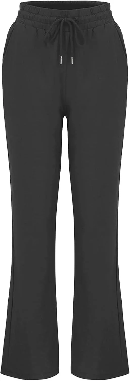 Women's Casual Cotton Linen Pants Summer Relax Fit Elastic Waist Straight Leg Slacks Comfy Solid Lounge Long Trousers