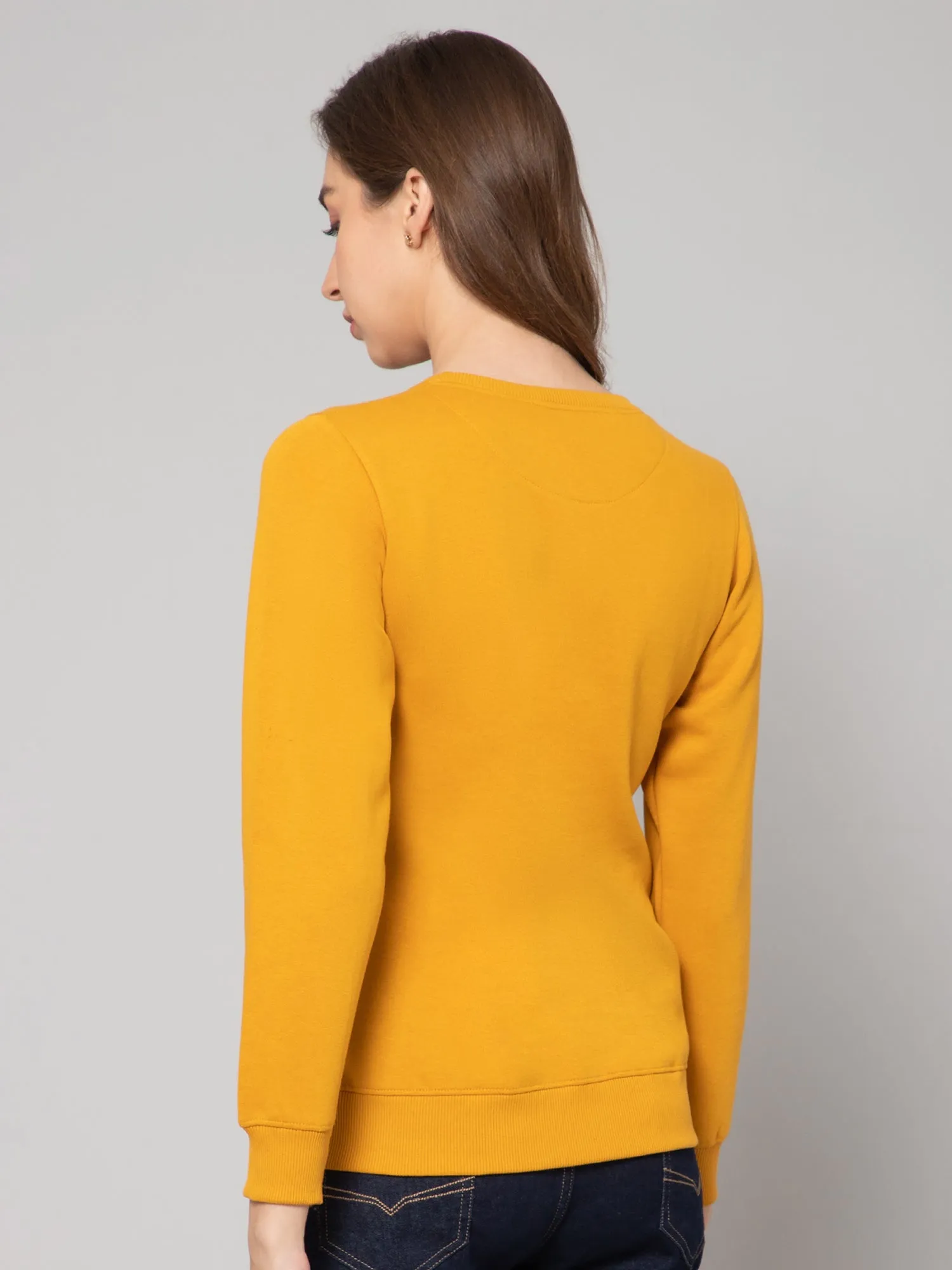 Women's Casual  Mustard Regular Full Sleeve Pullover Sweatshirt