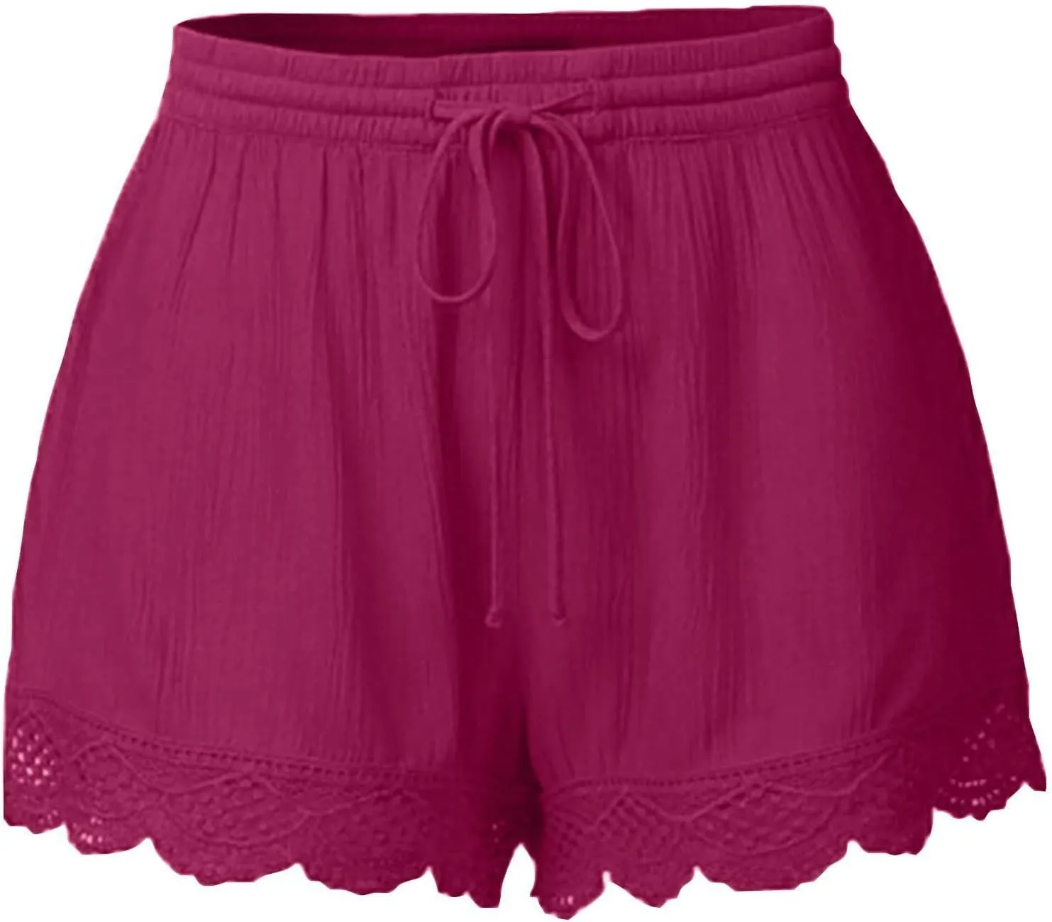 Women's Casual Shorts with Pockets Lace Trim Front Pleated Drawstring Stylish Comfortable Loose Fitting Summer Pants