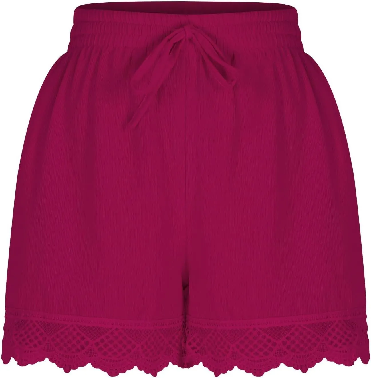 Women's Casual Shorts with Pockets Lace Trim Front Pleated Drawstring Stylish Comfortable Loose Fitting Summer Pants