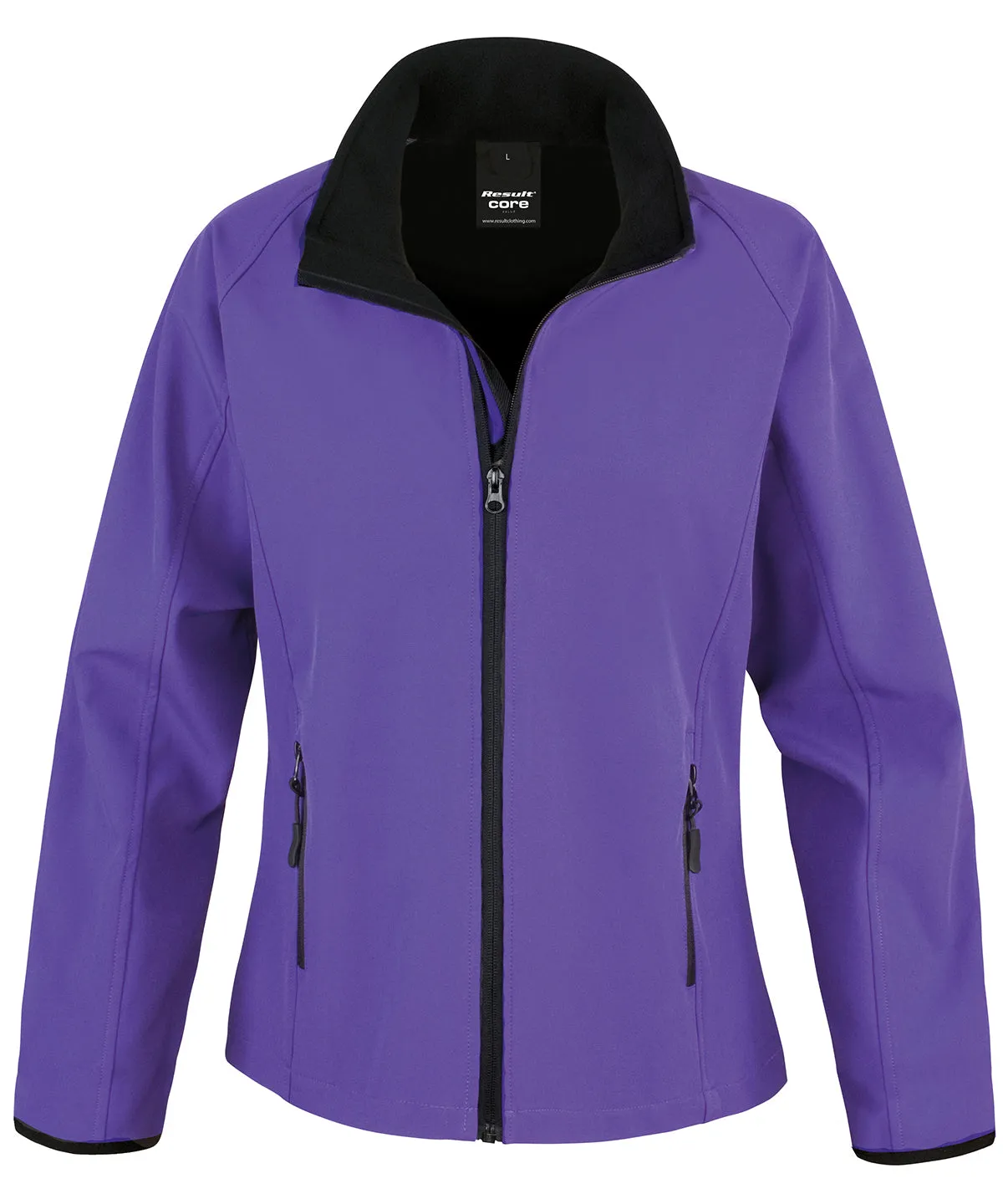 Womens Core printable softshell jacket | Purple/Black