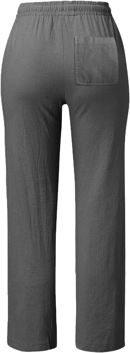 Women's Cotton Linen Summer Casual Pant Trousers Elastic Waist Baggy Stretchy Plus Size Pant Trousers Office