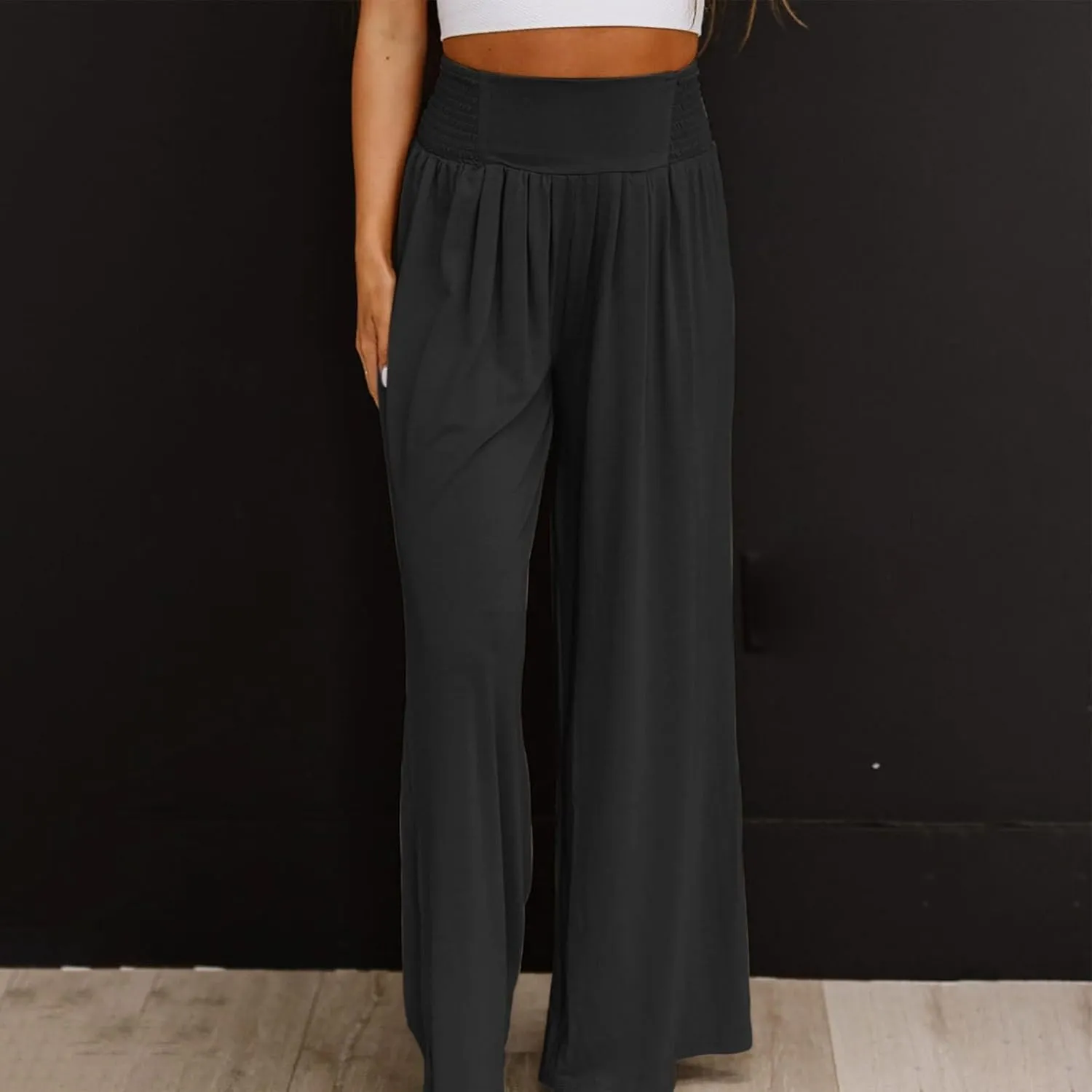 Women's Cotton Linen Summer Cropped Pant Trousers Elastic Waist Stretchy Straight Plus Size Pant Trousers Trendy
