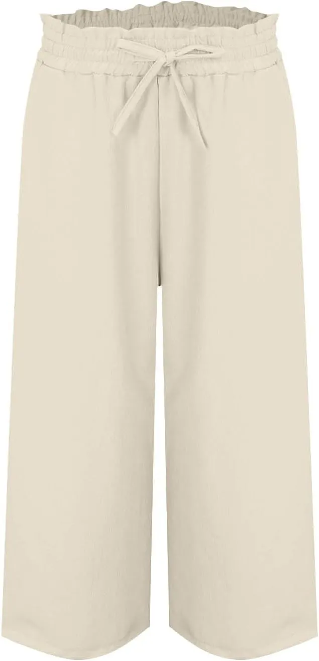 Women's Cotton Linen Summer Flowy Palazzo Pants Elastic Waisted Lounge Pants Slim Fit Palazzo Lounge Pants Vacation