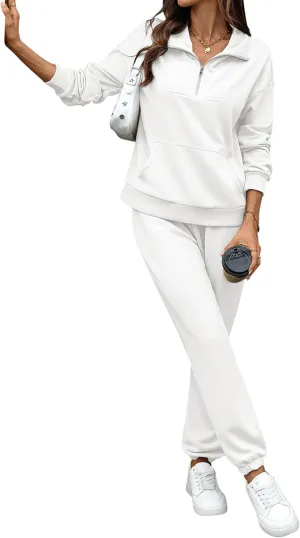Women's Cozy 2 Piece Outfits Lounge Sets Long Sleeve Half Zip Sweatshirt Tops Jogger Sweatpants Sweats Track Suits Set
